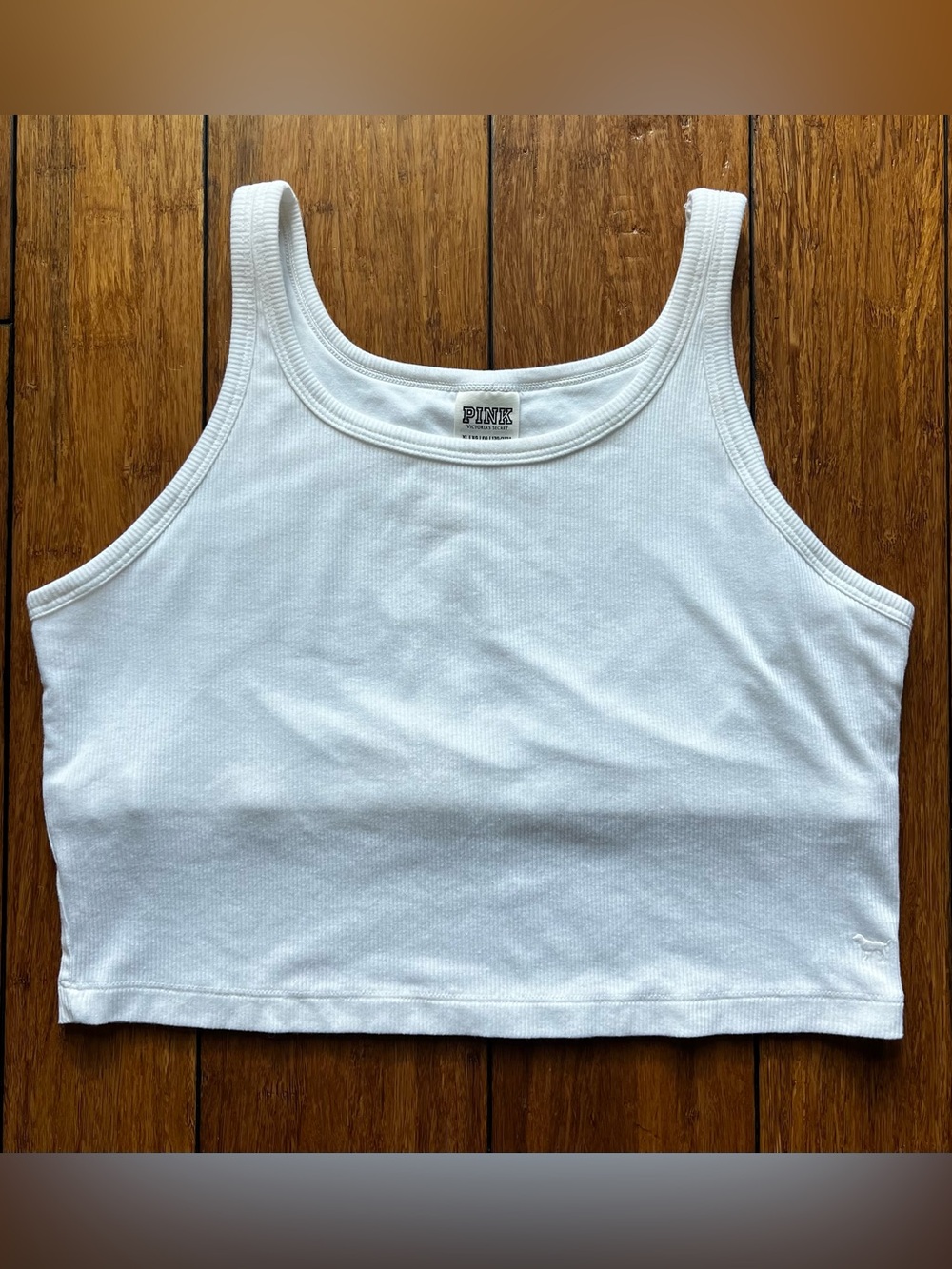 PINK Victoria's Secret White Ribbed Crop Tank Top Size XL